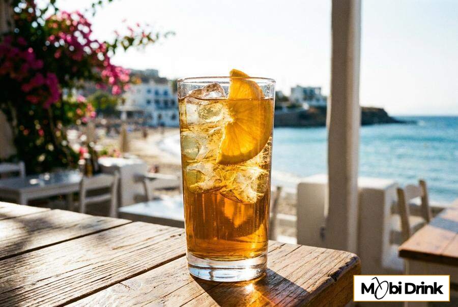 Orzeźwiający drink Metaxa Suntonic z plastrem pomarańczy