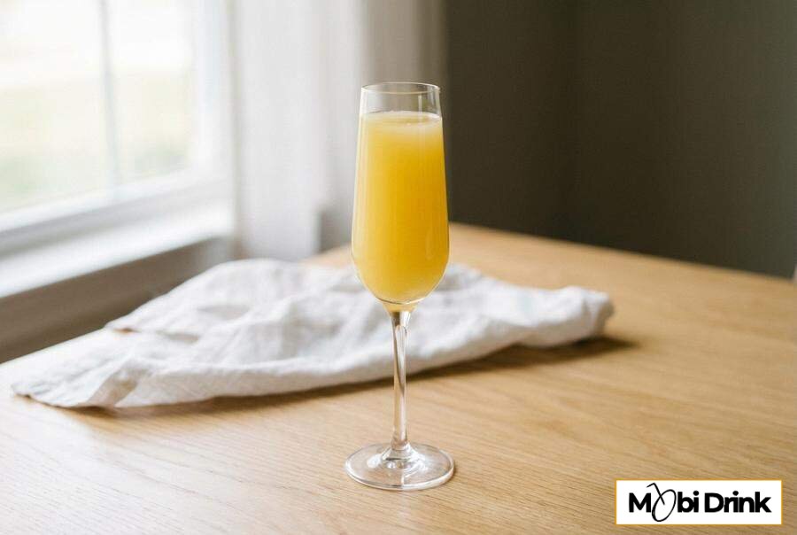 Elegancki kieliszek z drinkiem Mimosa i sokiem pomarańczowym