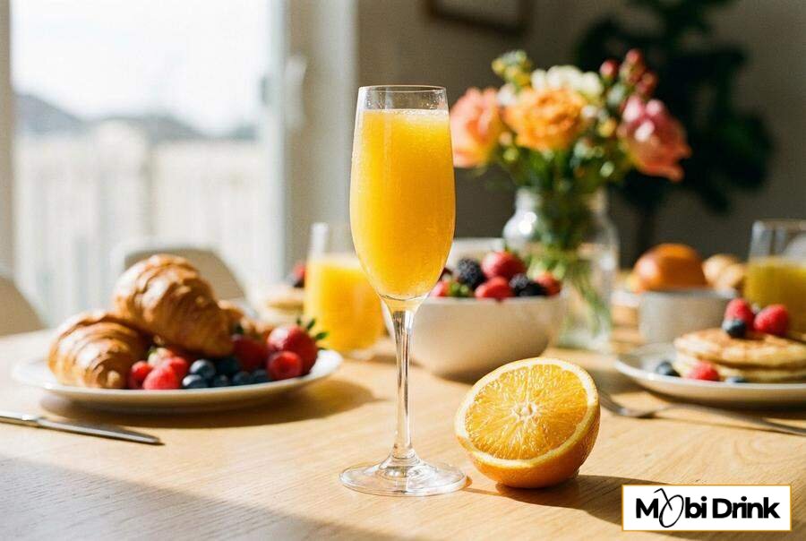 Drink Mimosa z sokiem pomarańczowym i szampanem