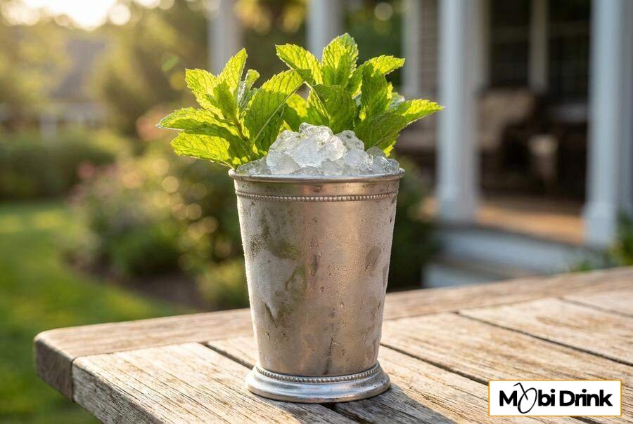 Mint Julep w metalowym kubku z miętą