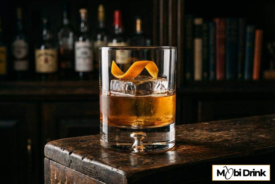 Klasyczny drink Old Fashioned ze skórką pomarańczy
