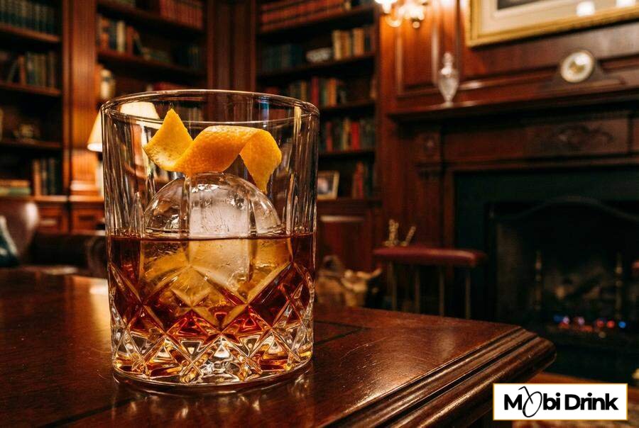 Klasyczny Old Fashioned z dużą kostką lodu