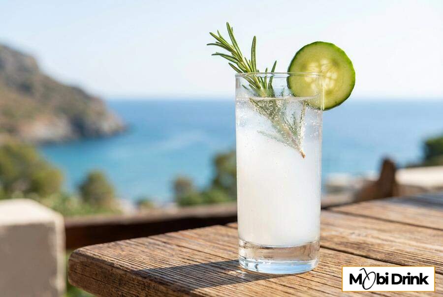 Prosty drink Ouzo z tonikiem i rozmarynem na lodzie