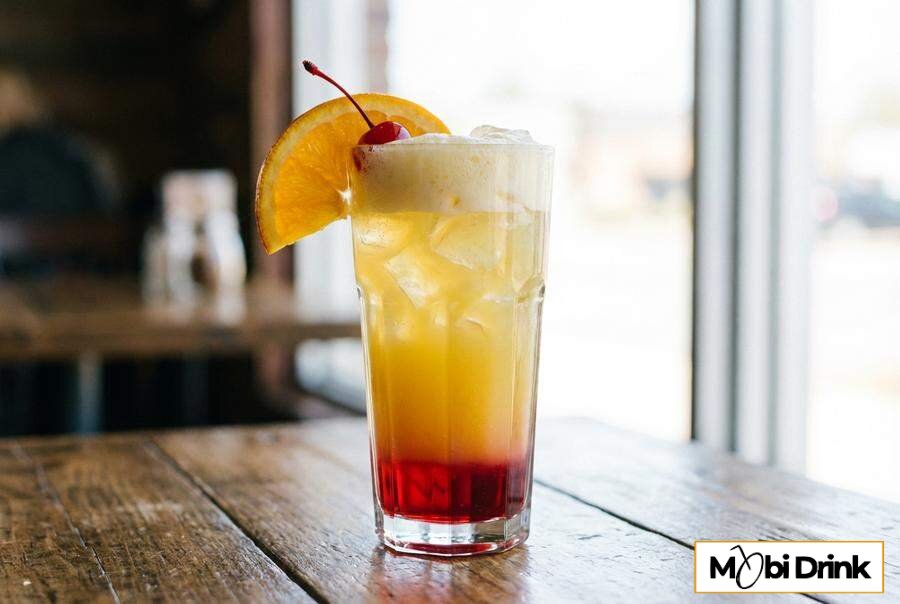 Warstwowy drink bezalkoholowy z sokiem pomarańczowym i grenadyną