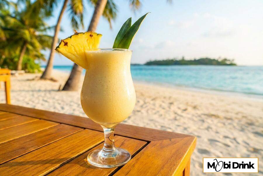 Klasyczna Piña Colada w kieliszku hurricane z ananasem