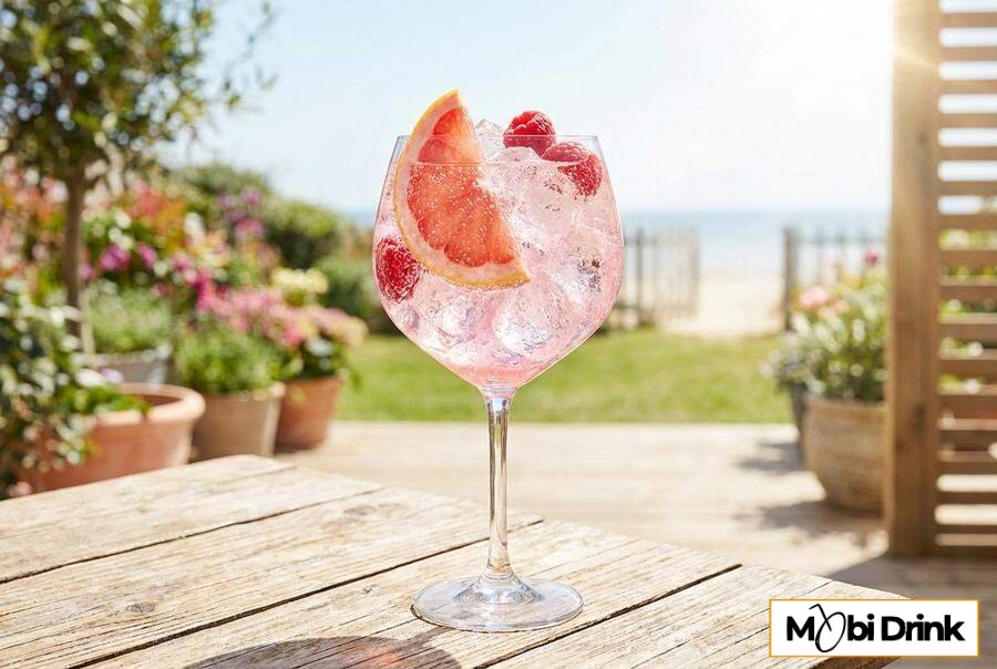 Musujący letni koktajl pink gin spritz w kieliszku