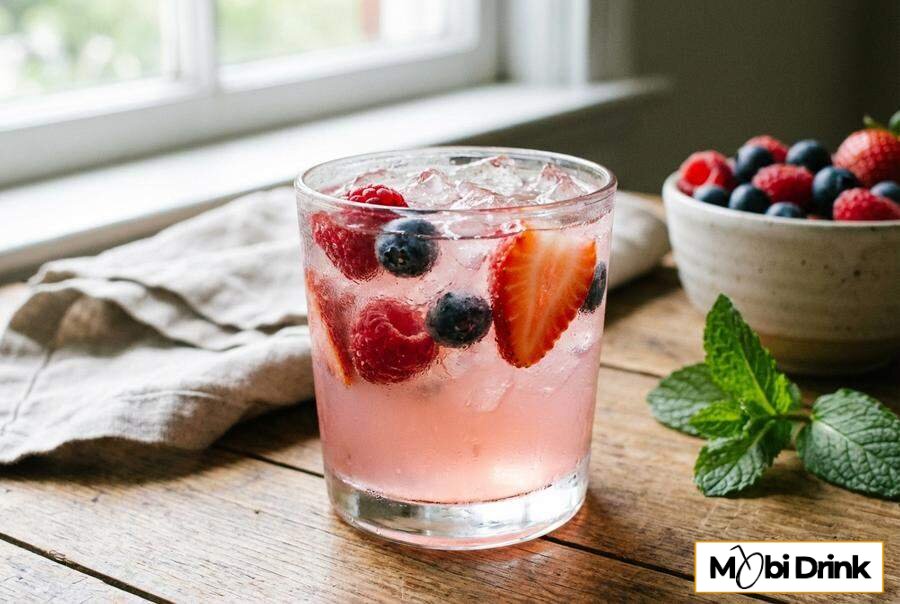Różowy drink pink gin z owocami leśnymi
