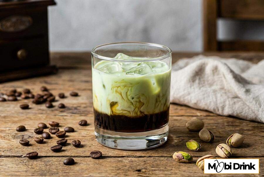 Warstwowy drink Pistachio White Russian z kawą