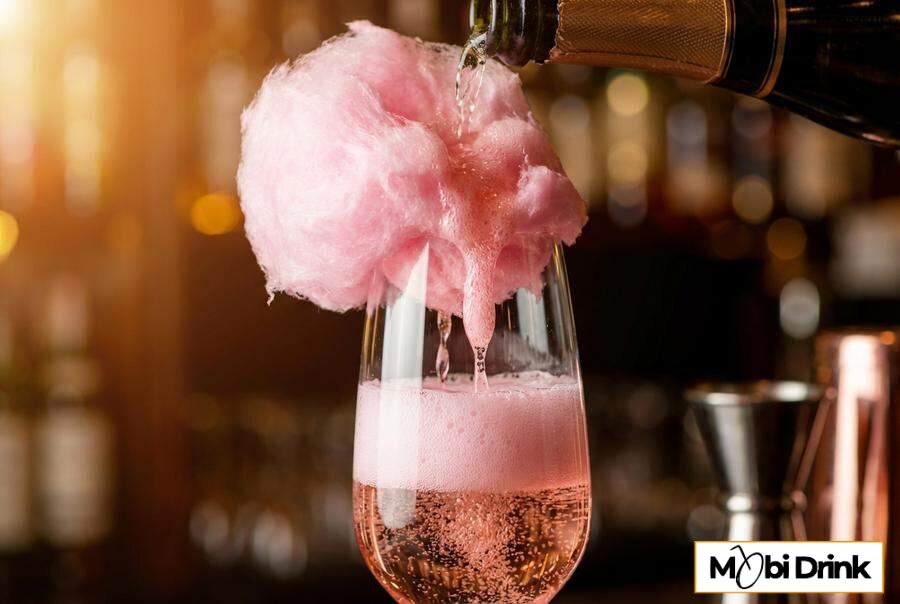 Kieliszek prosecco z różową watą cukrową