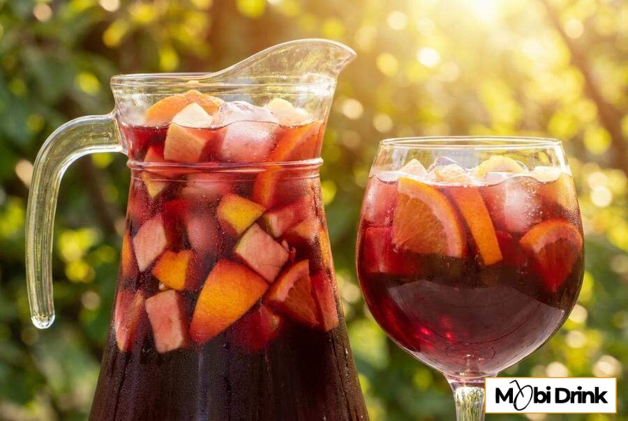 Hiszpańska sangria z czerwonym winem i owocami w dzbanku