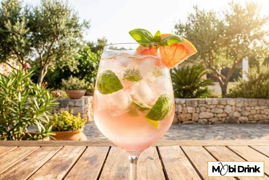 Różowy drink Rosato Spritz z bazylią