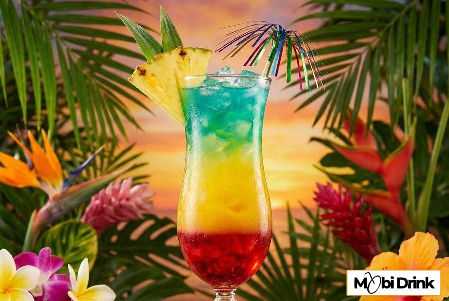 Kolorowy drink tęczowy z sokiem ananasowym