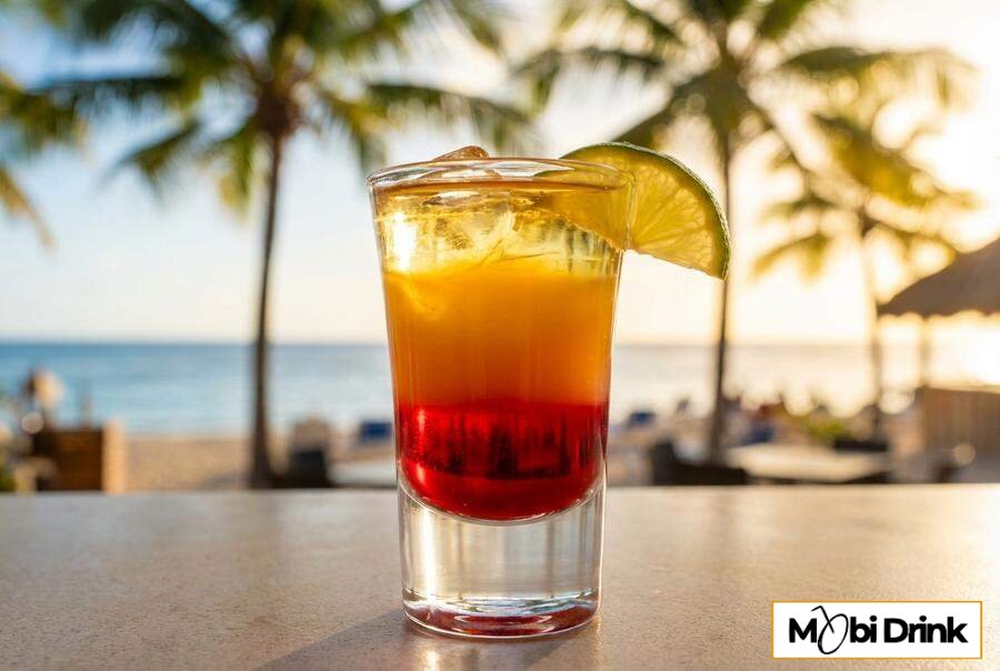 Kolorowy shot Tequila Sunrise z warstwami