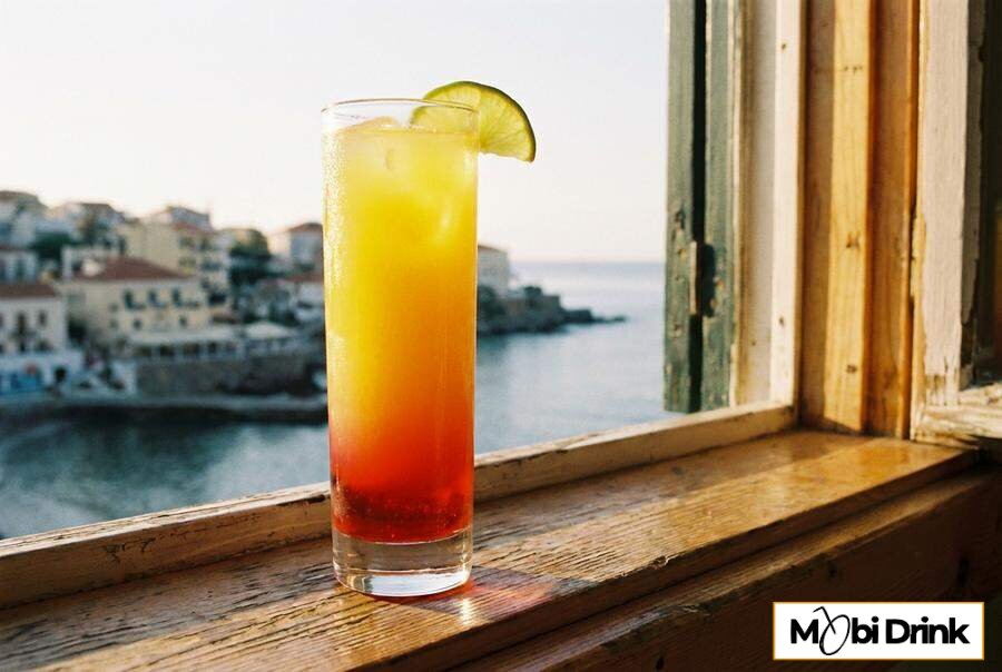 Dwukolorowy drink pomarańczowy z czerwonym dnem