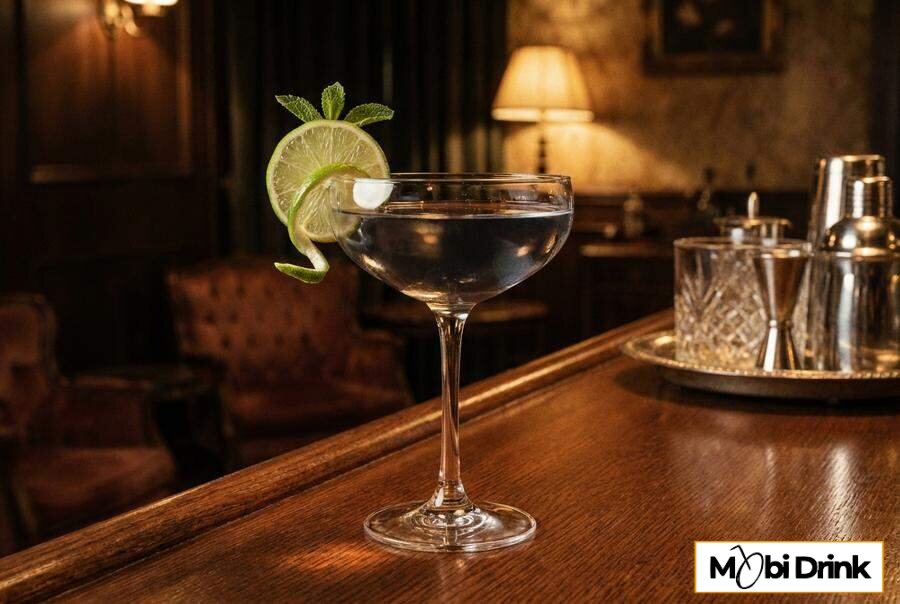 Mocny koktajl The Pimmlet w kieliszku coupe