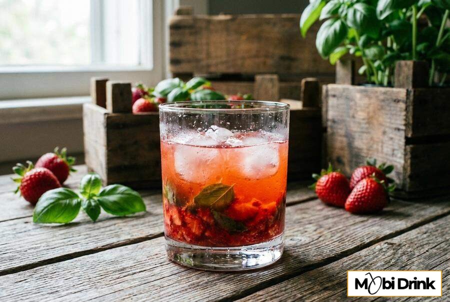 Ziołowy drink truskawkowy gin smash z bazylią