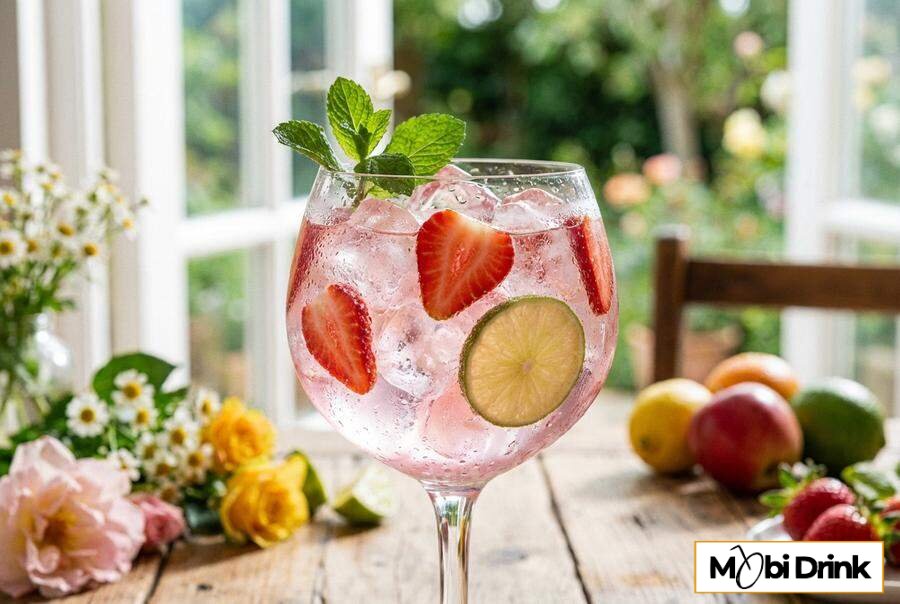 Truskawkowy Gin and Tonic z miętą i lodem