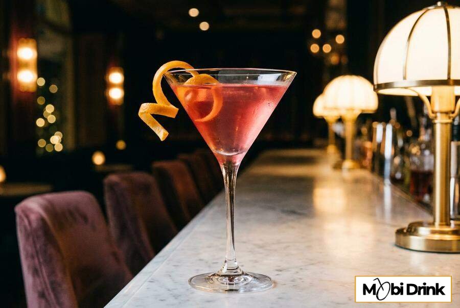 Elegancki bezalkoholowy Cosmopolitan w kieliszku.