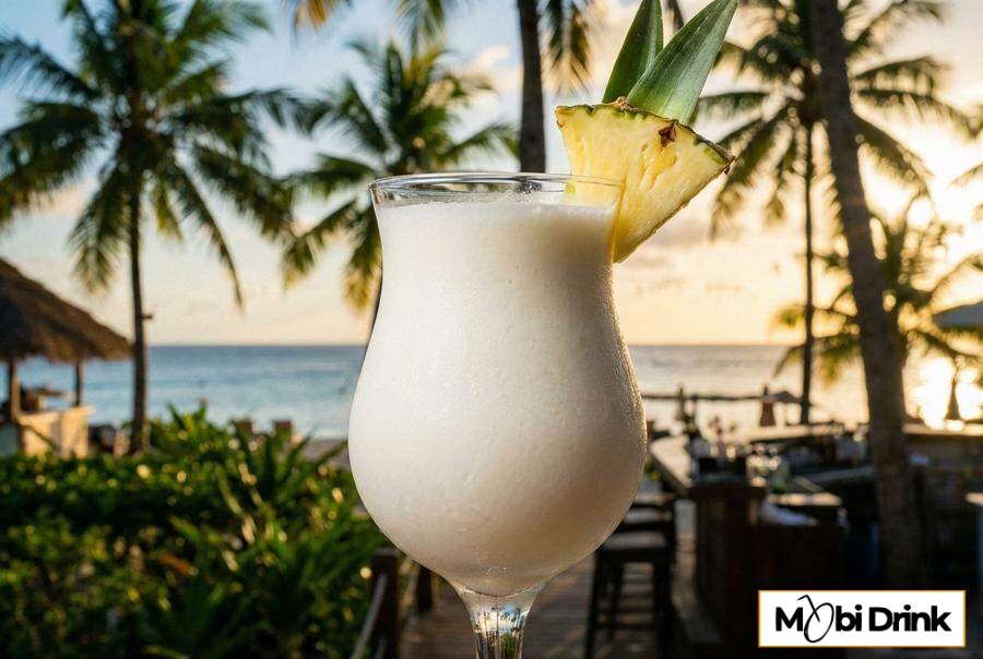 Kremowa bezalkoholowa pina colada z ananasem.