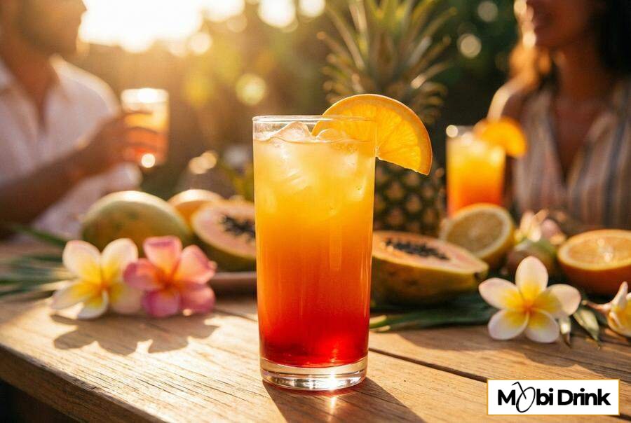 Warstwowy drink Virgin Sunrise z sokiem pomarańczowym