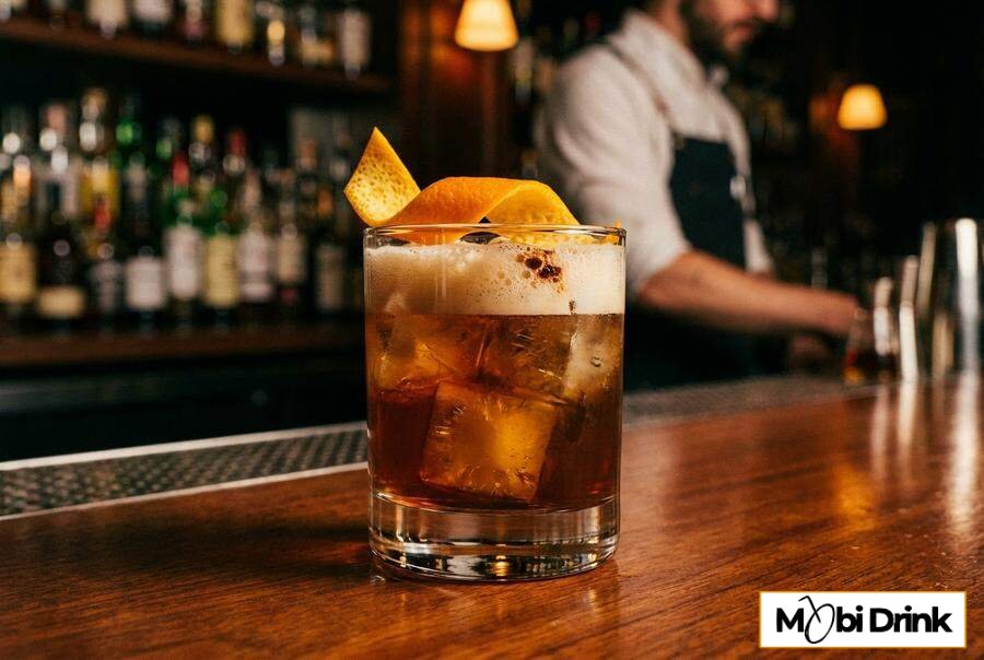 Wytrawny drink whisky z colą i dodatkiem angostury