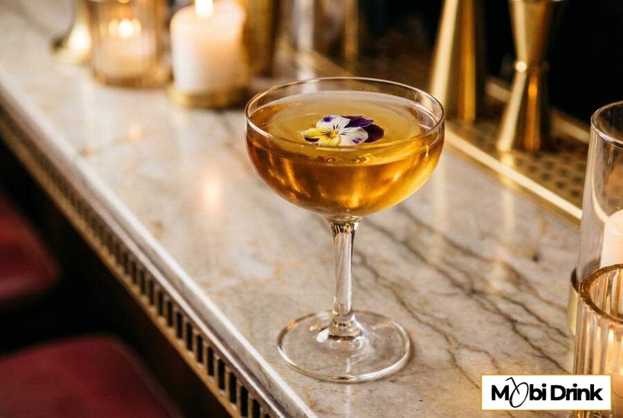 Koktajl Whisky Honey Blossom z jadalnym kwiatem