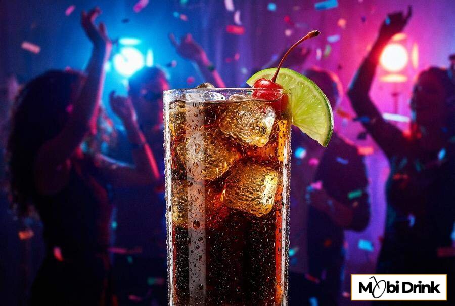 Drink wódka wiśniowa z colą i limonką