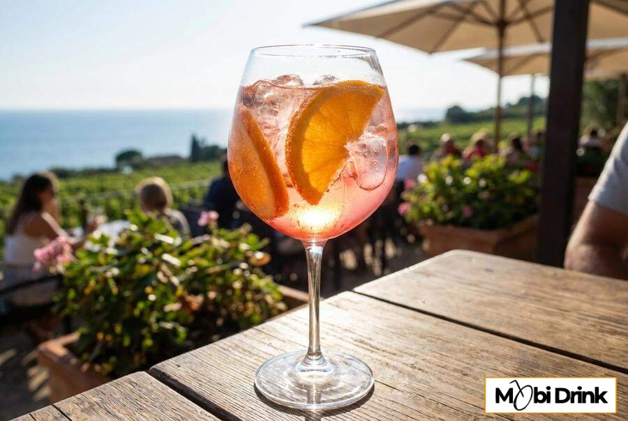 Letni wiśniowy spritz w kieliszku